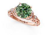 Rose gold Fancy Green Round  Solitaire Diamond Ring with Filigree Band and Four-Prong Setting_49