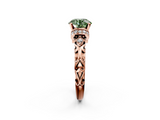 Rose gold Fancy Green Round  Solitaire Diamond Ring with Filigree Band and Four-Prong Setting_50