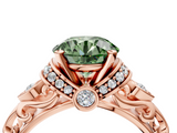 Rose gold Fancy Green Round  Solitaire Diamond Ring with Filigree Band and Four-Prong Setting_52