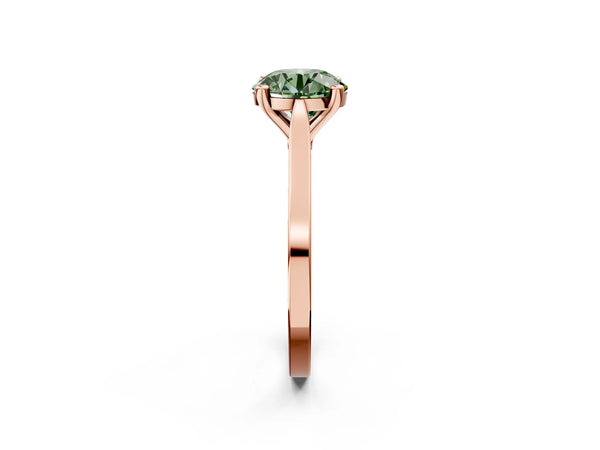 Rose gold Fancy Green Round  Solitaire Diamond Ring with Four-Prong Setting and Tapered Band