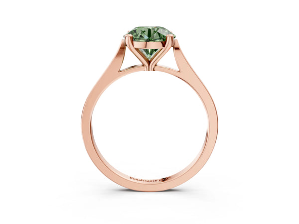 Rose gold Fancy Green Round  Solitaire Diamond Ring with Four-Prong Setting and Tapered Band