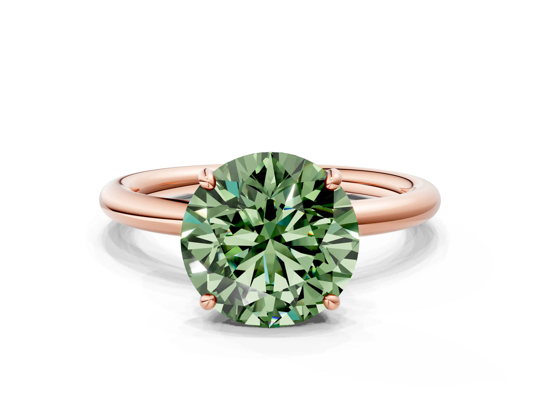 Rose gold Fancy Green Round  Solitaire Diamond Ring with Four-Prong Setting on a Plain Band_19