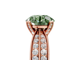 Rose gold Fancy Green Round  Solitaire Diamond Ring with Milgrain Pavé Band and Four-Prong Setting_42