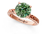 Rose gold Fancy Green Round  Solitaire Diamond Ring with Milgrain and Black Enamel X Pattern Band_202