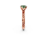Rose gold Fancy Green Round  Solitaire Diamond Ring with Milgrain and Black Enamel X Pattern Band_203