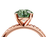 Rose gold Fancy Green Round  Solitaire Diamond Ring with Milgrain and Black Enamel X Pattern Band_205