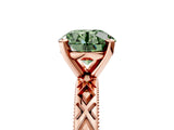 Rose gold Fancy Green Round  Solitaire Diamond Ring with Milgrain and Black Enamel X Pattern Band_206