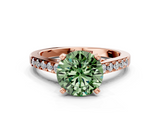 Rose gold Fancy Green Round  Solitaire Diamond Ring with Pavé Band and Four-Prong Setting_100