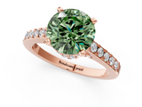Rose gold Fancy Green Round  Solitaire Diamond Ring with Pavé Band and Four-Prong Setting_101