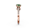 Rose gold Fancy Green Round  Solitaire Diamond Ring with Pavé Band and Four-Prong Setting_102