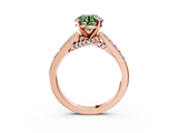Rose gold Fancy Green Round  Solitaire Diamond Ring with Pavé Band and Four-Prong Setting_103