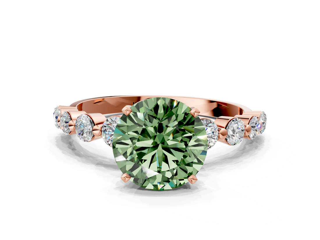 Rose gold Fancy Green Round  Solitaire Diamond Ring with Pave Band and Four-Prong Setting_319