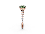 Rose gold Fancy Green Round  Solitaire Diamond Ring with Pave Band and Four-Prong Setting_321