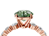 Rose gold Fancy Green Round  Solitaire Diamond Ring with Pave Band and Four-Prong Setting_323