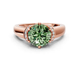Rose gold Fancy Green Round  Solitaire Diamond Ring with Pave Band and Six-Prong Setting_32