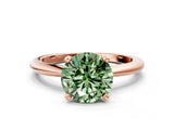 Rose gold Fancy Green Round  Solitaire Diamond Ring with Six-Prong Setting on a Classic Band