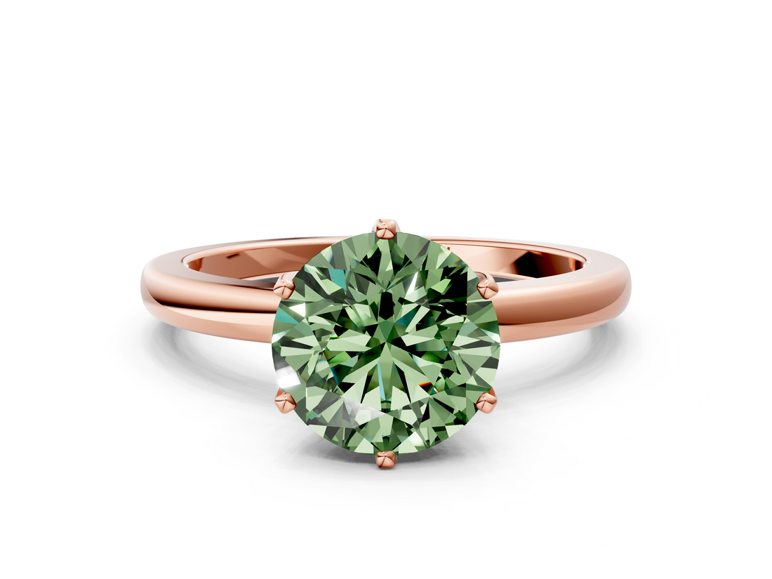 Rose gold Fancy Green Round  Solitaire Diamond Ring with Six-Prong Setting on a Classic Band_3