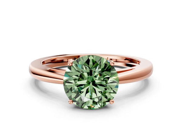 Rose gold Fancy Green Round  Solitaire Diamond Ring with Split Shank and Four-Prong Setting
