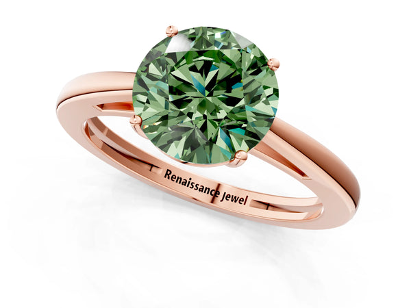 Rose gold Fancy Green Round  Solitaire Diamond Ring with Split Shank and Four-Prong Setting
