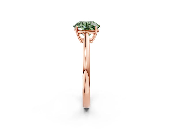 Rose gold Fancy Green Round  Solitaire Diamond Ring with Split Shank and Four-Prong Setting