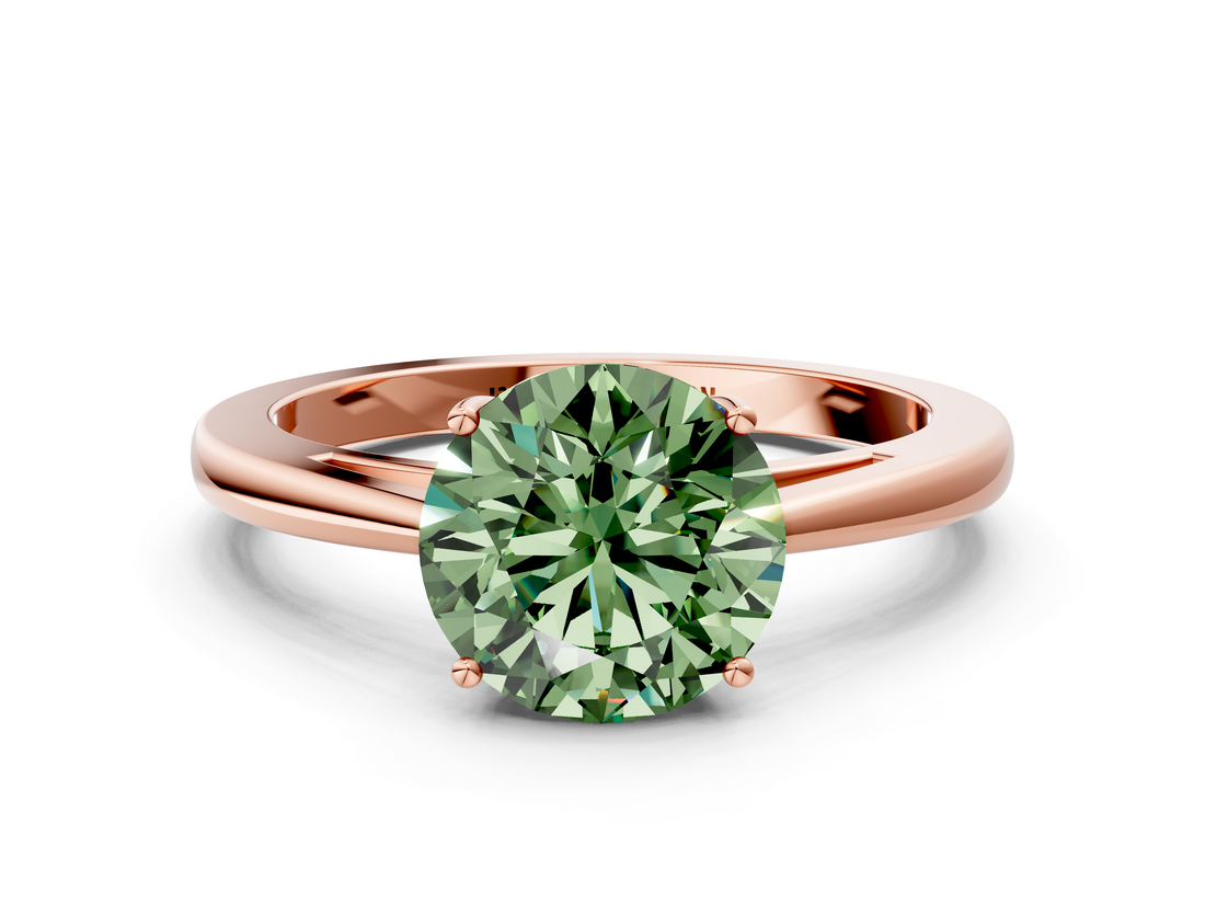 Rose gold Fancy Green Round  Solitaire Diamond Ring with Split Shank and Four-Prong Setting_20