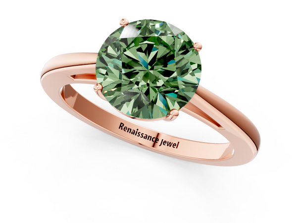 Rose gold Fancy Green Round  Solitaire Diamond Ring with Split Shank and Four-Prong Setting