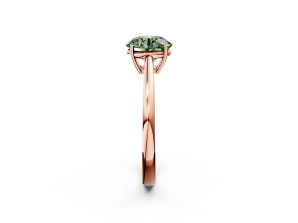 Rose gold Fancy Green Round  Solitaire Diamond Ring with Split Shank and Four-Prong Setting