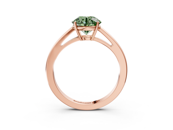 Rose gold Fancy Green Round  Solitaire Diamond Ring with Split Shank and Four-Prong Setting