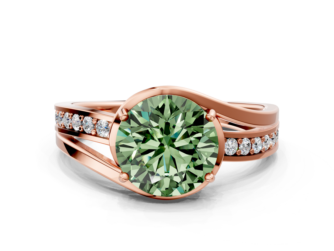 Rose gold Fancy Green Round  Solitaire Diamond Ring with Split Shank and Prong Setting_41