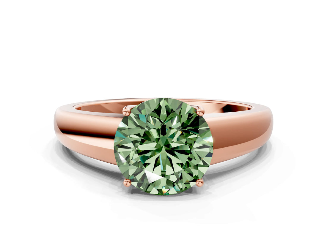 Rose gold Fancy Green Round  Solitaire Diamond Ring with Tapered Band and Four-Prong Setting_48