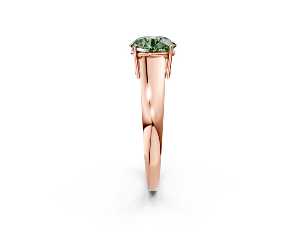 Rose gold Fancy Green Round  Solitaire Diamond Ring with Tapered Band and Four-Prong Setting