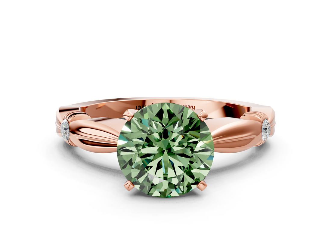 Rose gold Fancy Green Round  Solitaire Diamond Twisted Band with Four-Prong Setting_64