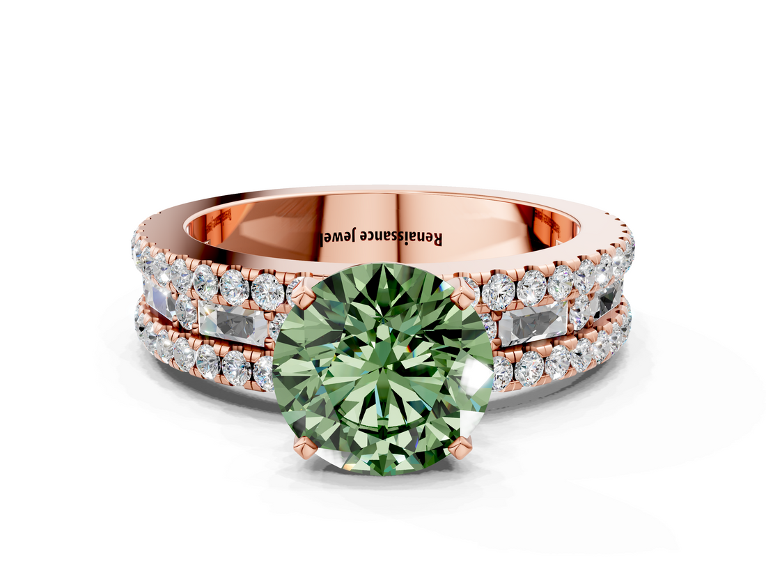Rose gold Fancy Green Round  Solitaire Diamond with Pave and Channel Set Band_78
