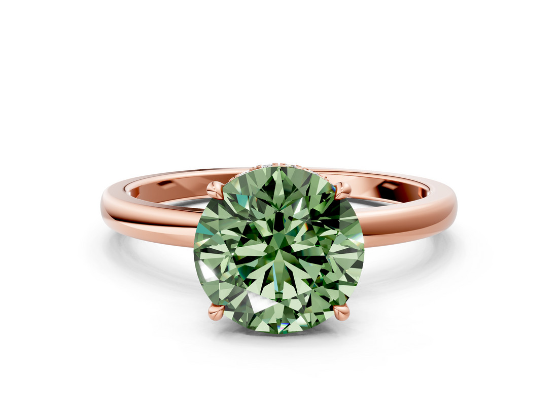 Rose gold Fancy Green Round  Solitaire Engagement Ring with Cathedral Band and Four-Prong Setting_21