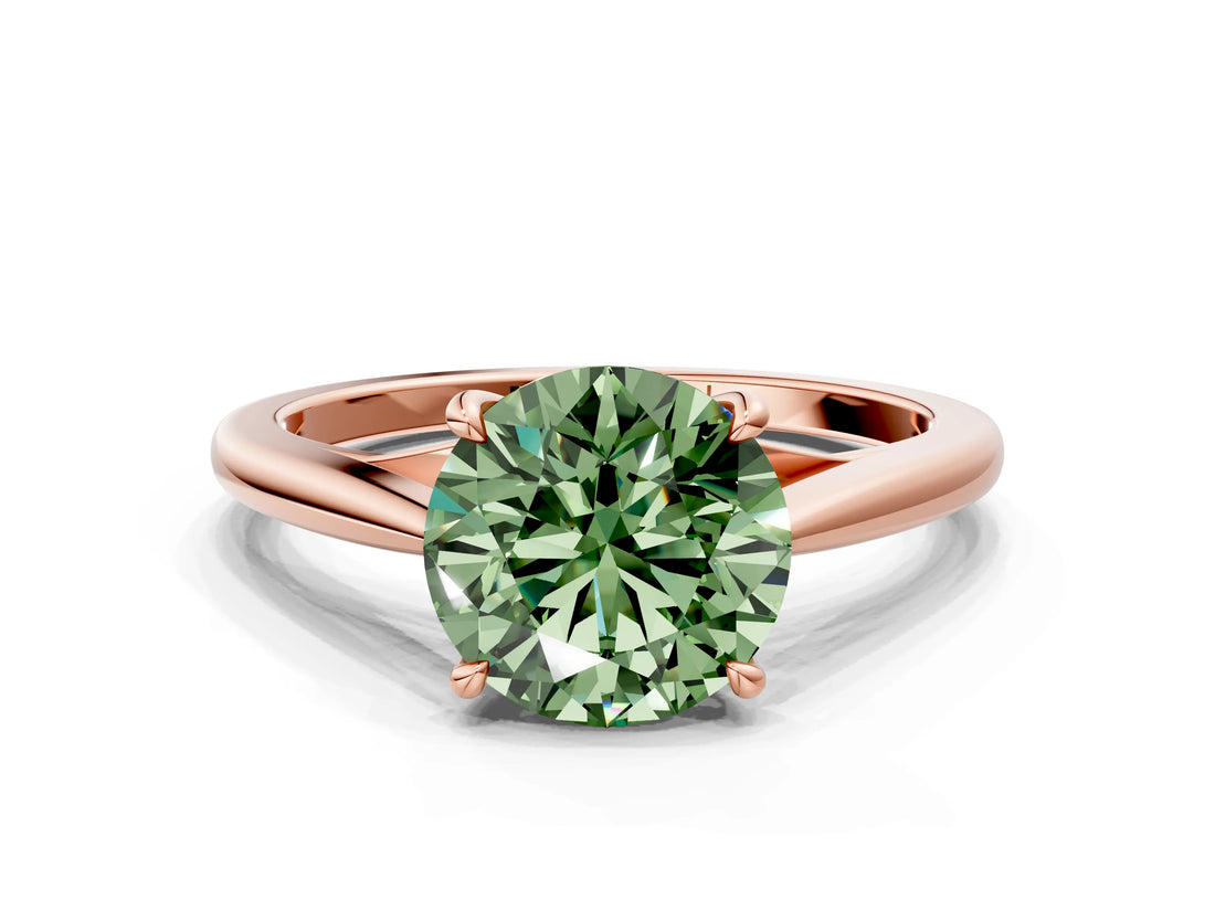 Rose gold Fancy Green Round  Solitaire Engagement Ring with Four-Prong Setting and Classic Band 1