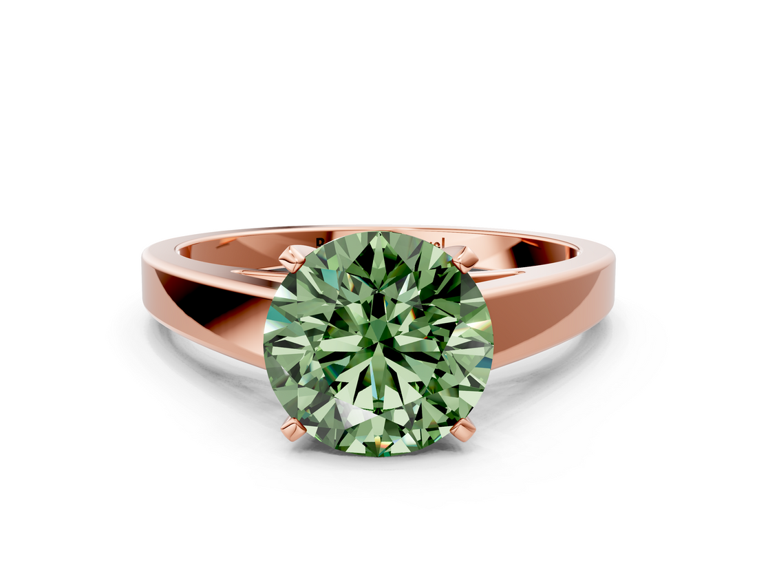 Rose gold Fancy Green Round  Solitaire Engagement Ring with Four-Prong Setting and Tapered Band_3