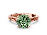 Rose gold Fancy Green Round  Solitaire Engagement Ring with Scrollwork Band and Four-Prong Setting_132