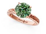 Rose gold Fancy Green Round  Solitaire Engagement Ring with Scrollwork Band and Four-Prong Setting_133