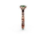 Rose gold Fancy Green Round  Solitaire Engagement Ring with Scrollwork Band and Four-Prong Setting_134
