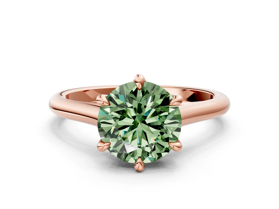 Rose gold Fancy Green Round  Solitaire Engagement Ring with Six-Prong Setting and Classic Band 1