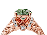 Rose gold Fancy Green Round  Solitaire Filigree Engagement Ring with Halo and Prong Setting_67
