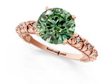 Rose gold Fancy Green Round  Solitaire Floral Milgrain Engagement Ring_32