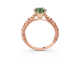 Rose gold Fancy Green Round  Solitaire Floral Milgrain Engagement Ring_34
