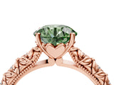 Rose gold Fancy Green Round  Solitaire Floral Milgrain Engagement Ring_35