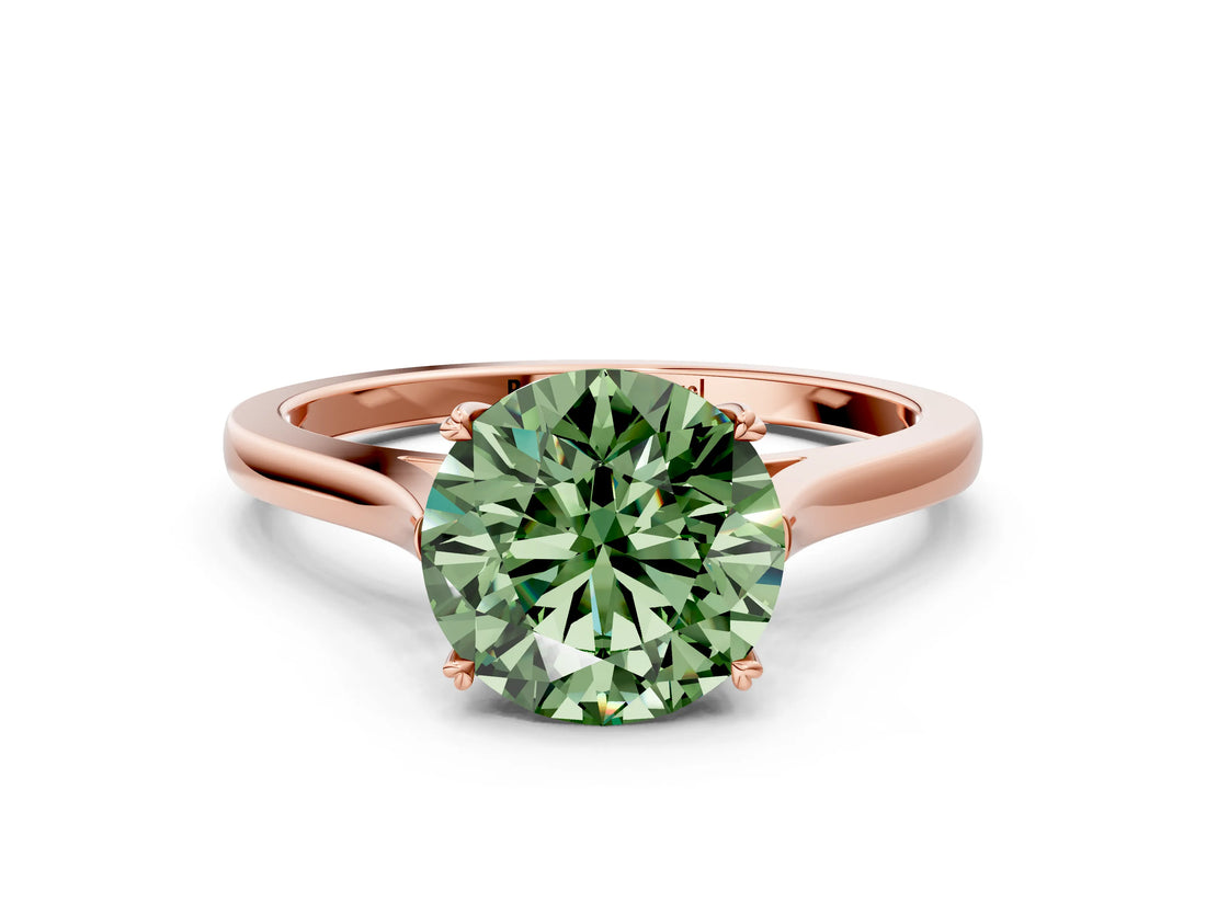 Rose gold Fancy Green Round  Solitaire Heart Prong Engagement Ring with Tapered Band_55