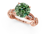 Rose gold Fancy Green Round  Solitaire Milgrain Diamond Engagement Ring with Bezel and Marquise Band_145