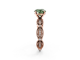 Rose gold Fancy Green Round  Solitaire Milgrain Diamond Engagement Ring with Bezel and Marquise Band_146