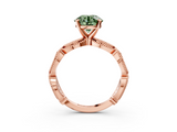 Rose gold Fancy Green Round  Solitaire Milgrain Diamond Engagement Ring with Bezel and Marquise Band_147