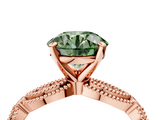 Rose gold Fancy Green Round  Solitaire Milgrain Diamond Engagement Ring with Bezel and Marquise Band_148