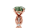 Rose gold Fancy Green Round  Solitaire Milgrain Diamond Engagement Ring with Bezel and Marquise Band_149